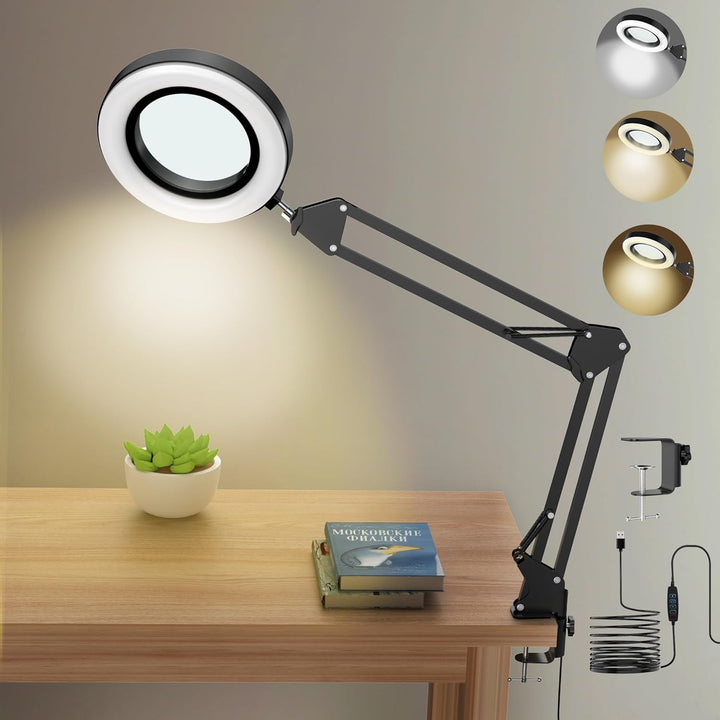 weswose 10X Lupe mit Licht und Ständer, Hochauflösende, Einstellbare Lupenlampe, 72 LED Anstecklupe,