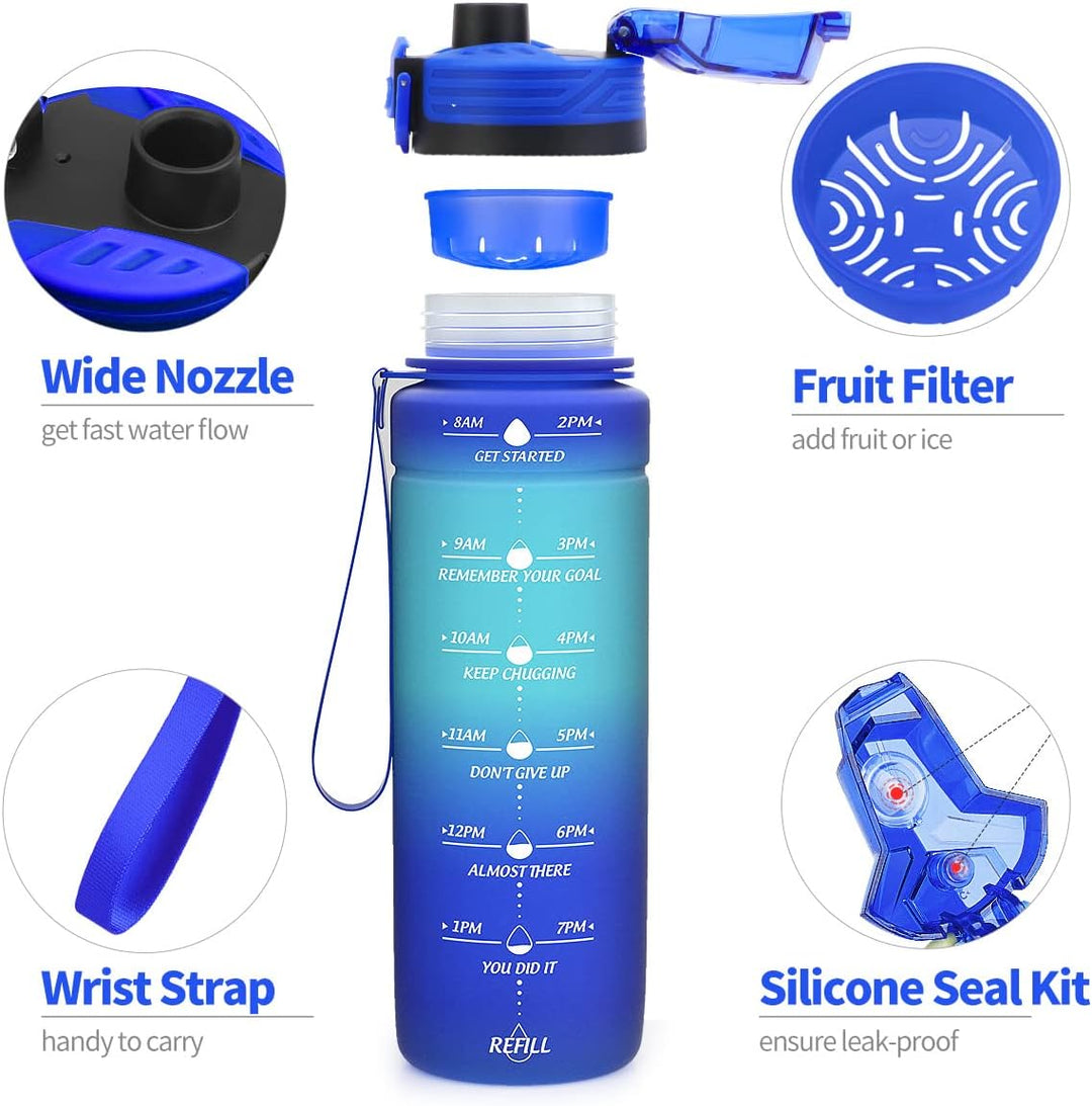 Coolfel Sport Trinkflasche 2l, 1,5l, 1l, 700ml, 500ml Trinkflasche Kinder Auslaufsicher, Motivierend