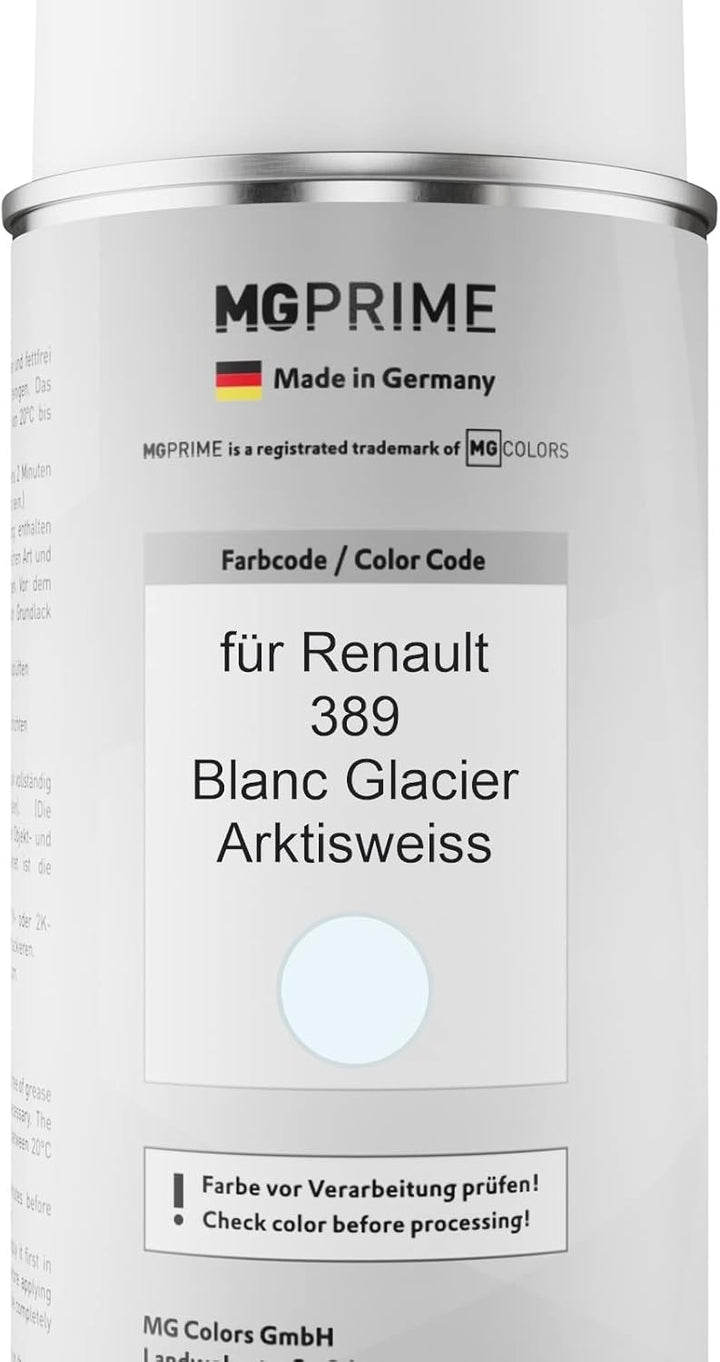 MG PRIME Autolack Sprühdosen Set für Renault 389 Blanc Glacier/Arktisweiss Basislack Klarlack Sprayd