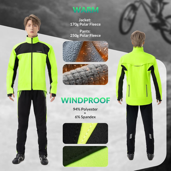 ROCKBROS Fahrrad Jacke + Hose Set Winter Thermo Fahrradbekleidung Hohe Sichtbarkeit & Winddicht Soft