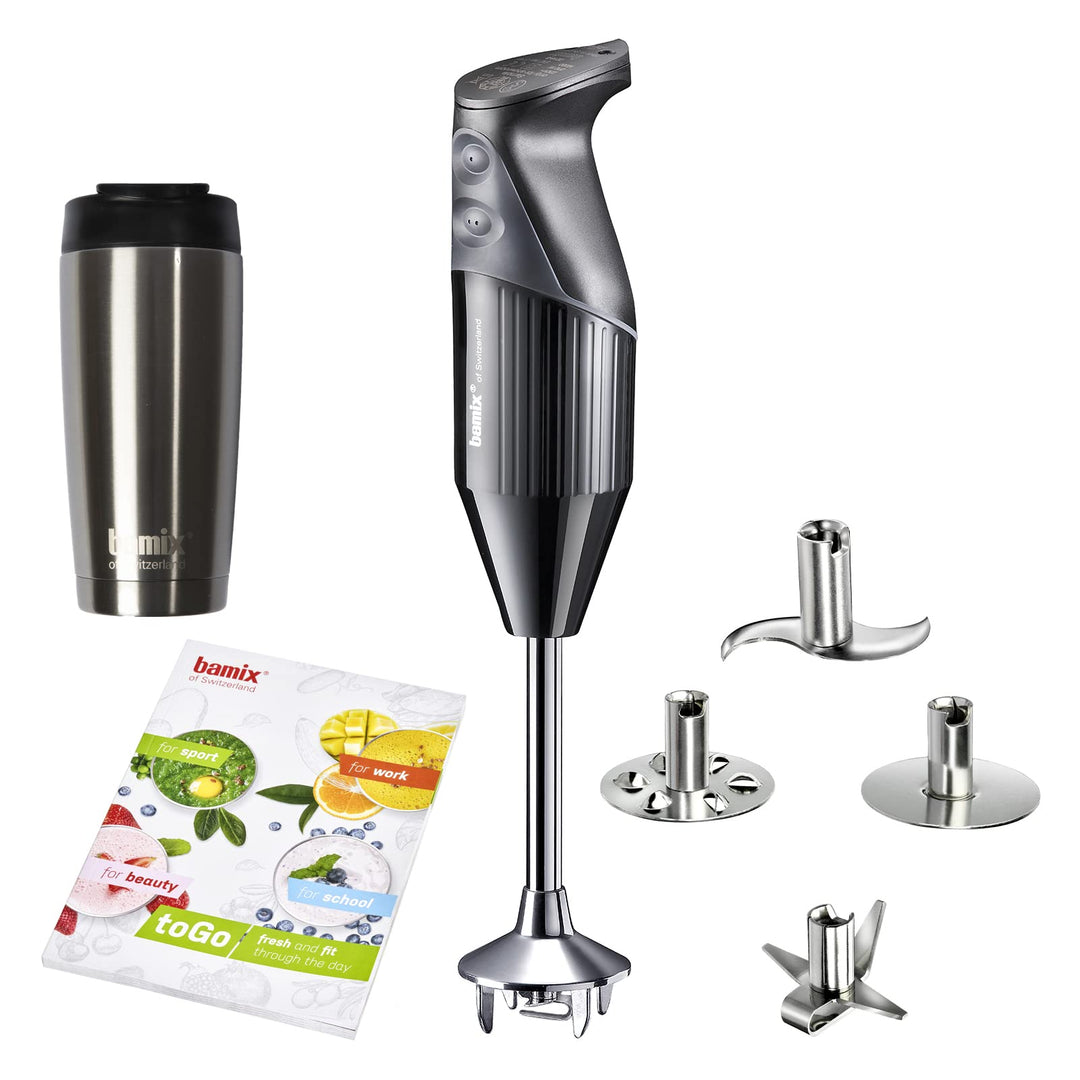 bamix Stabmixer Set M200 toGO inkl. Multifunktionsmesser, 4 Aufsätze, Isolierbecher, Smoothies Rezep