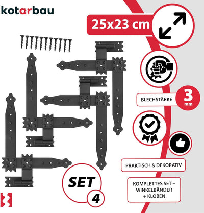 KOTARBAU® Winkelband 250 x 230 mm mit Kloben 4 x Scharnier Fensterladenband Winkelscharnier Türband