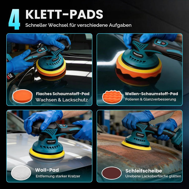 Yofuly Akku Autopoliermaschine 6 Zoll, 8 Stufen Orbital Polierer Set mit 2x 2000mAh Akkus, Exzenter