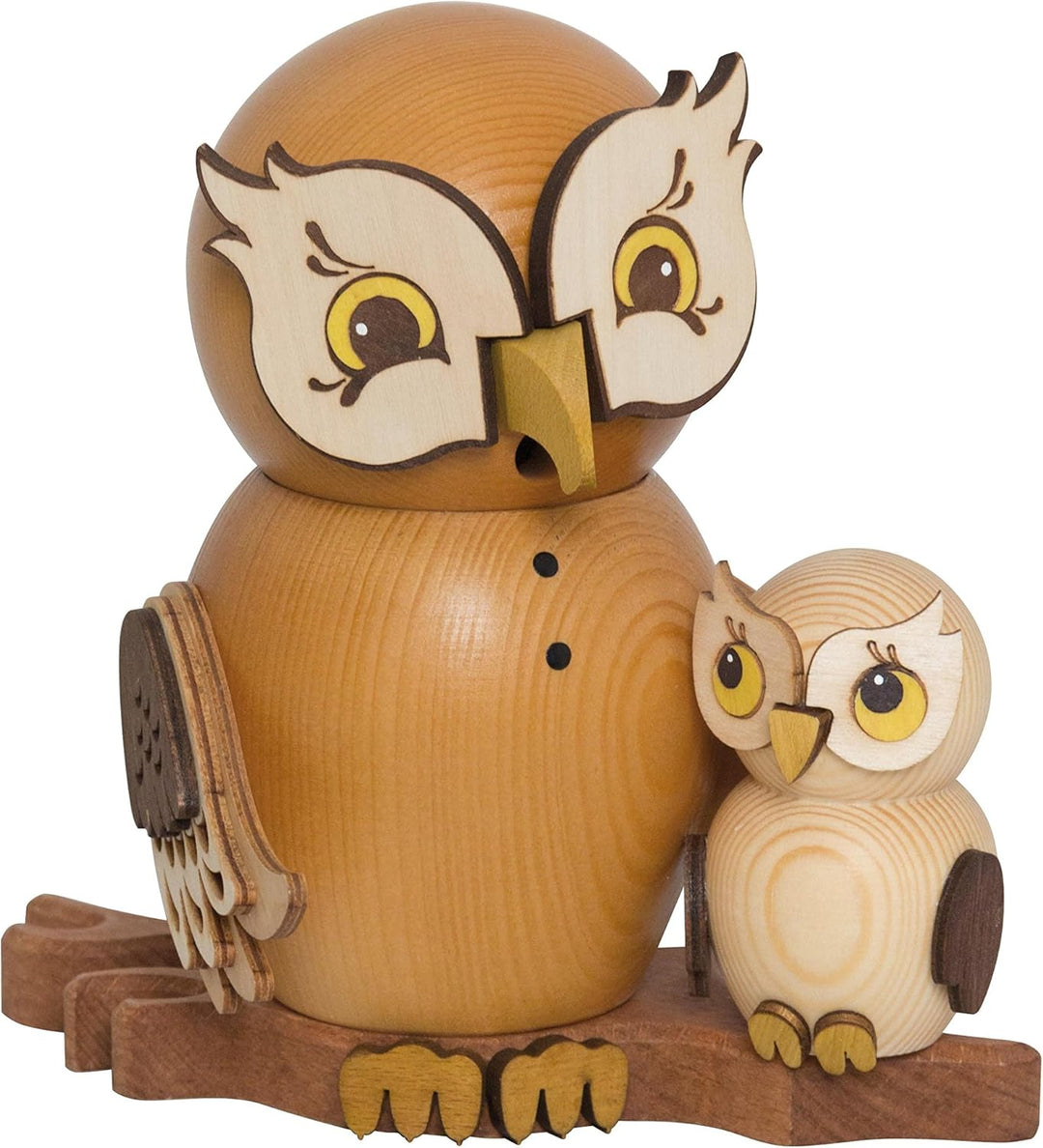 Drechslerei Kuhnert - Rauchfigur/Räucherfigur - Eule mit Kind aus Massivholz - ca. 15 cm - Made in G