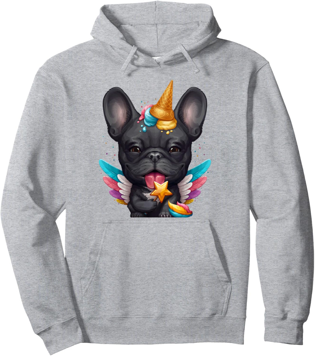 Schwarze französische Bulldogge Einhorn Pullover Hoodie