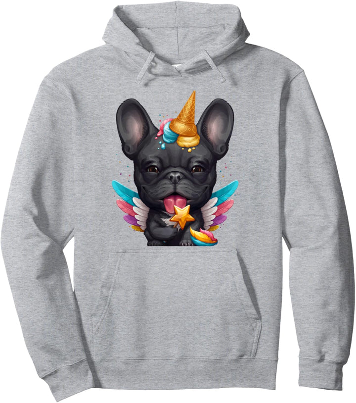 Schwarze französische Bulldogge Einhorn Pullover Hoodie
