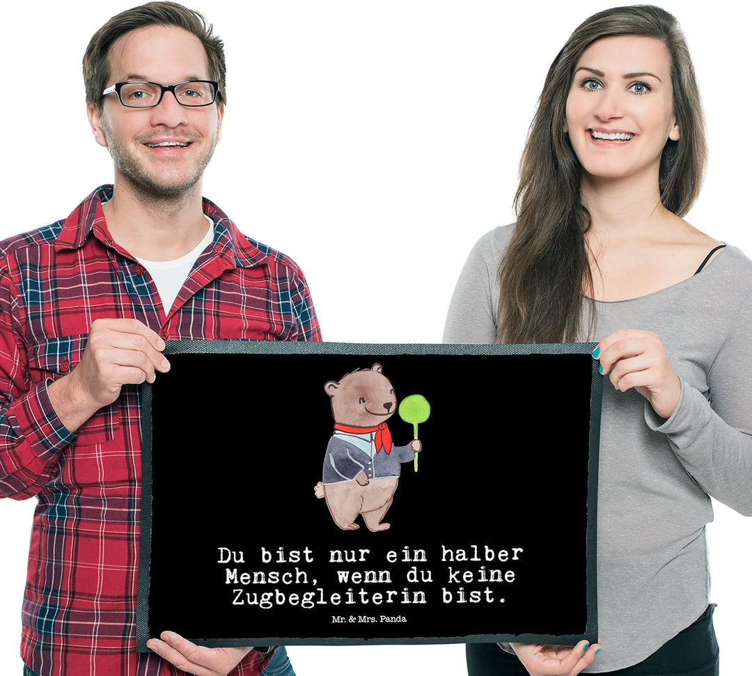 Mr. &amp; Mrs. Panda 50 x 75 cm Fussmatte Zugbegleiterin mit Herz - Geschenk, Rente, Türmatte, Schmutzfä