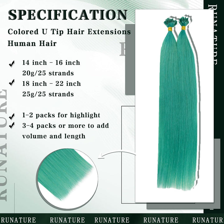RUNATURE Bunt Bonding Echthaar Extensions Blaugrün 45cm Remy Keratin Haarverlangerung Echthaar Teal