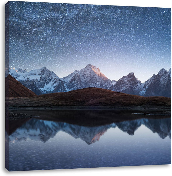 Pixxprint Sternenhimmel über dem Gebirge, Format: 70x70 auf Leinwand, 70x70