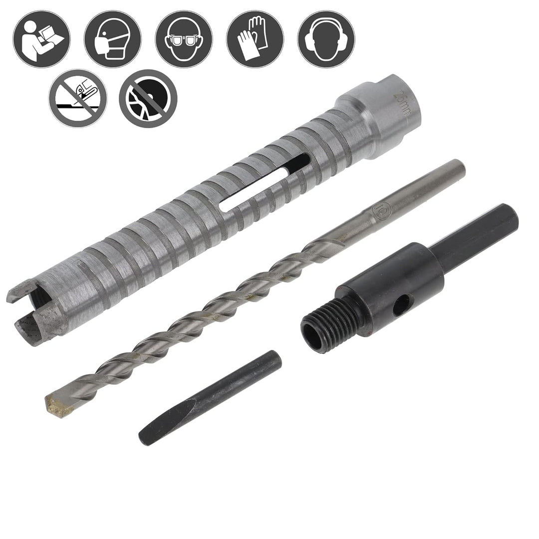 PRODIAMANT Diamant Bohrkrone ø 25mm Nutzlänge 150mm mit 6-Kant Adapter lasergeschweisst für trocken