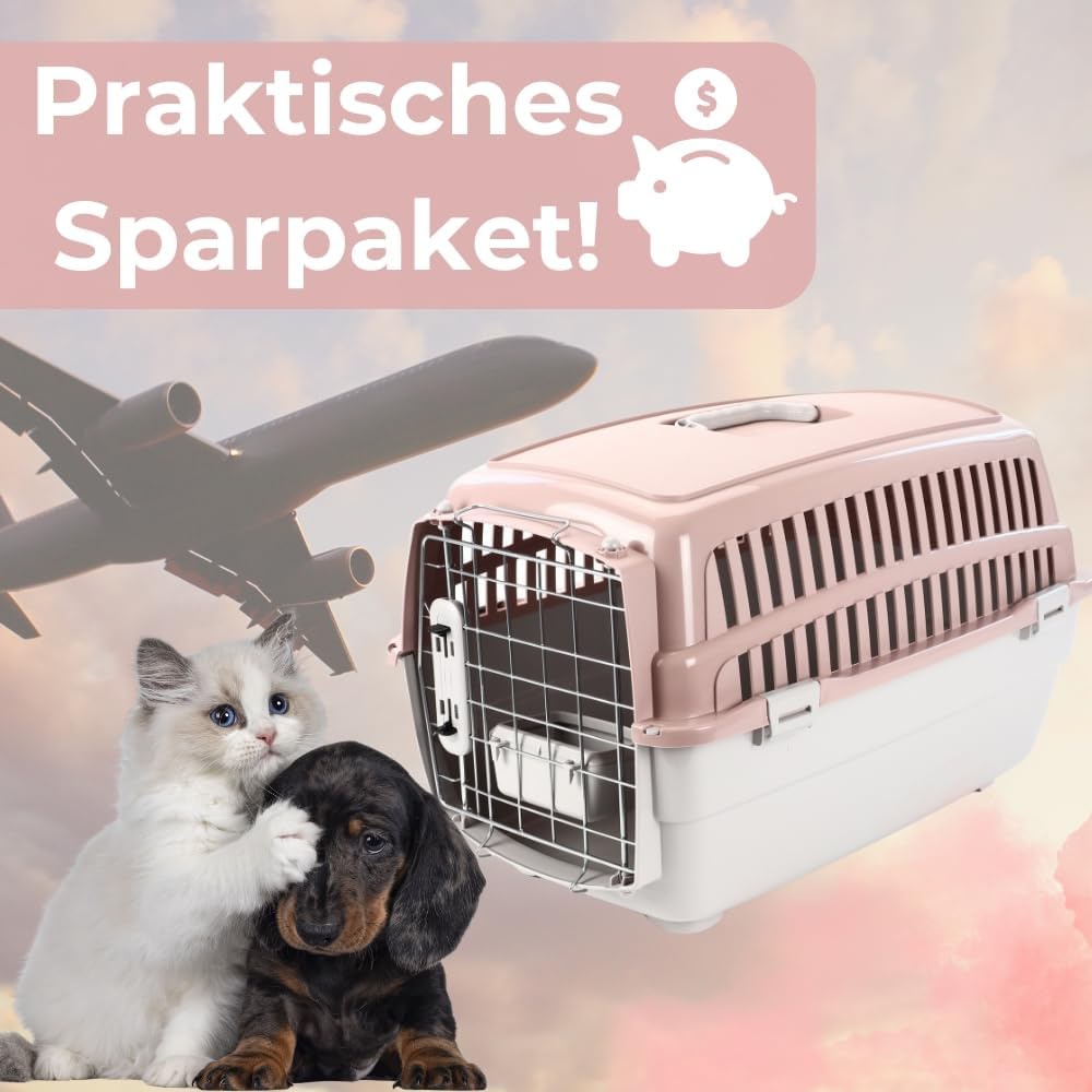 2er Set Transportbox IATA Flugbox Flugzeug Hundebox Hunde Transportbox Katze Gross für 2 Tiertranspo