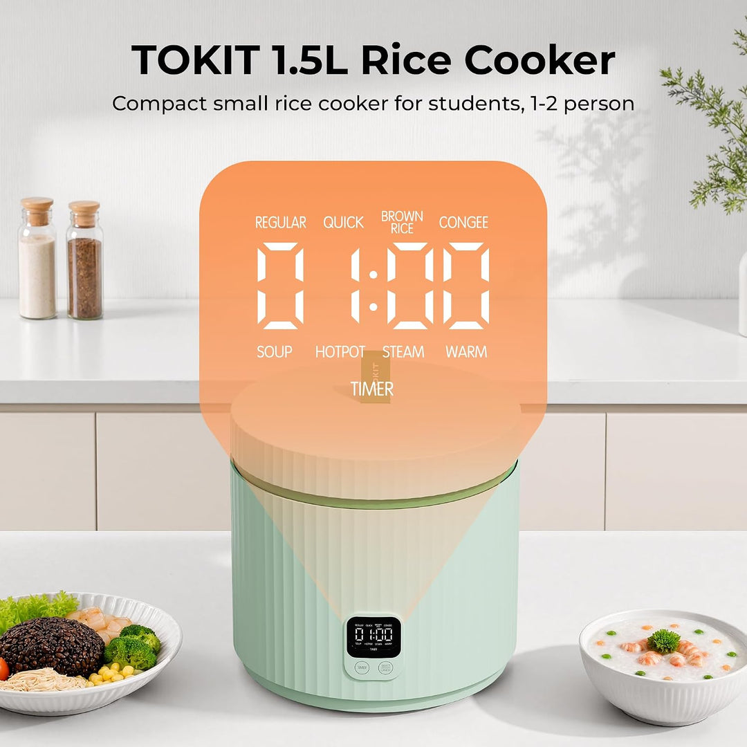 TOKIT Reiskocher 1.5L Mini Elektrische Reis Kocher, Multifunktionskocher mit Keramik Antihaftbeschic