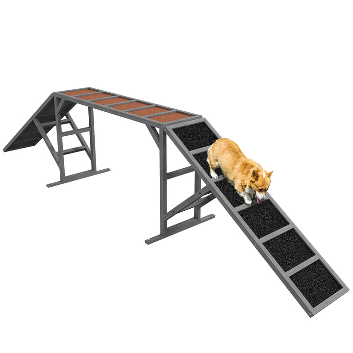 PawHut Hunde Agility Steg Agility-Ausrüstung für Hunde mit Sicherheitsstange Rutschfester Oberfläche