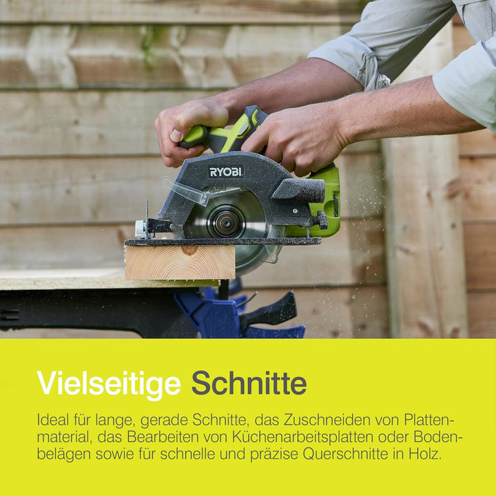RYOBI 18 V ONE+ Akku-Handkreissäge R18CSP-0, 150 mm Sägeblatt, werkzeuglose Einstellung, präzise Sch