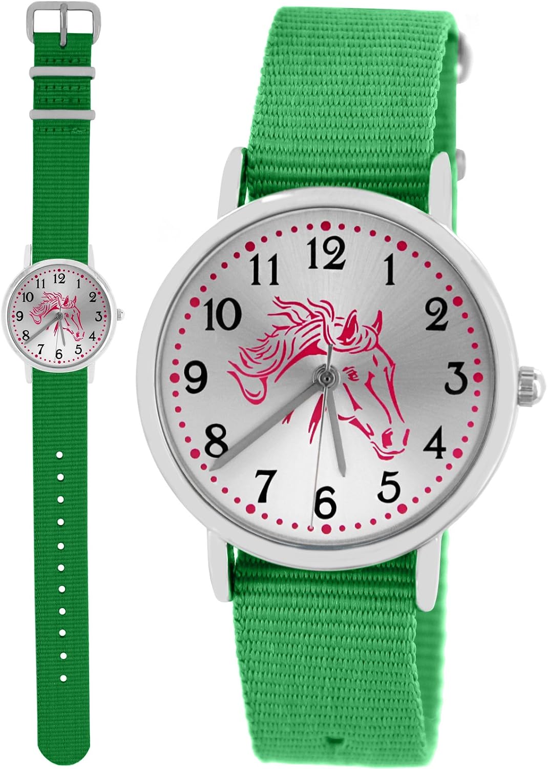 Pacific Time Mädchen Armbanduhr Uhr Pferd Pferdemotiv analog Quarz 2 Textilarmband 10033 Türkis Grün