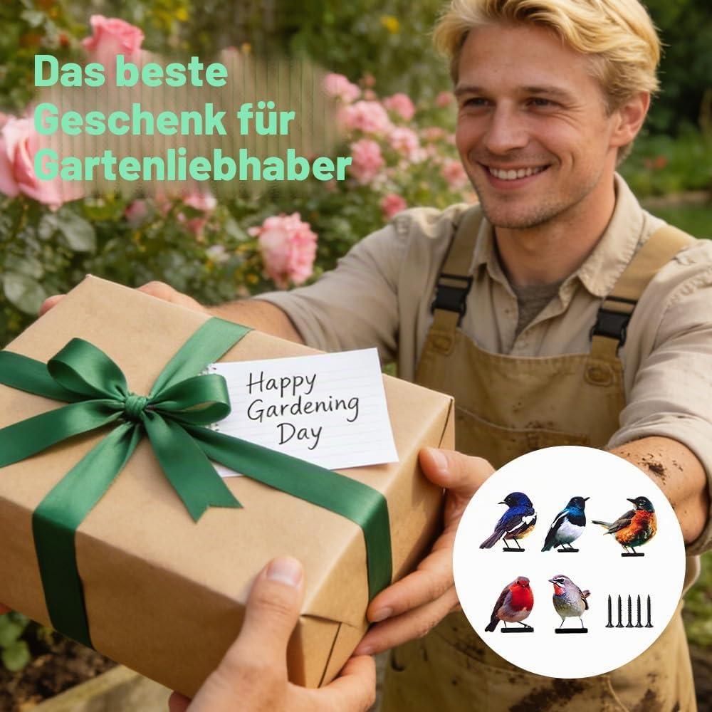5 Stück Gartendeko Bemalte Vogel, Bunt Bemalte 2D Gartenkunst, Vogel Gartenstecker, Voge Deko Figure