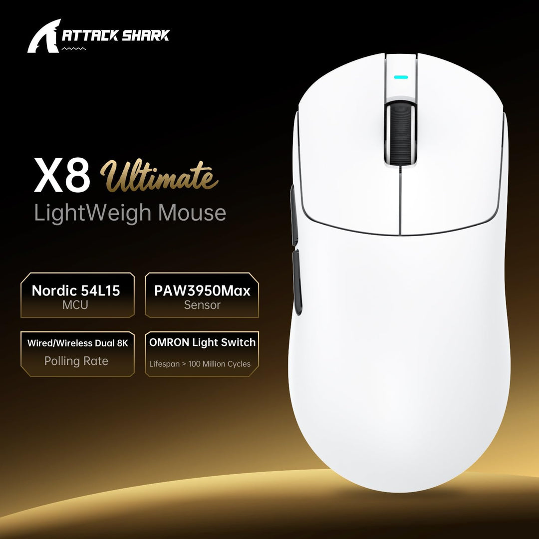 ATTACK SHARK X8 Ultimate Mouse for Large Hand, 65g Superlight, Nordic 54L15MCU, PixArt PAW3950MAX Ga
