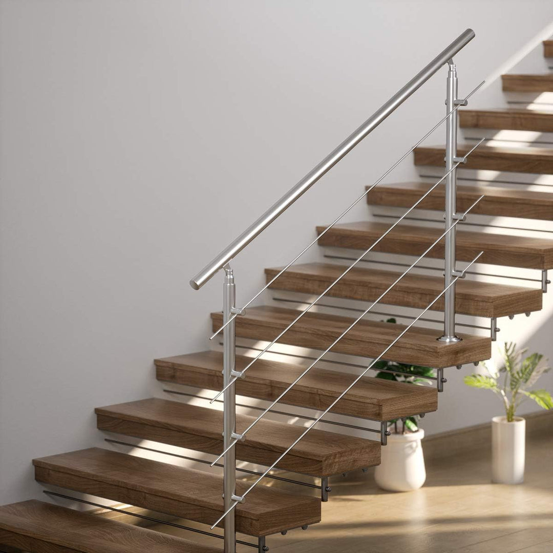 MONZANA® Treppengeländer Edelstahl Pflegeleicht 160cm mit 4 Querstreben Innen und Aussen Handlauf Ge