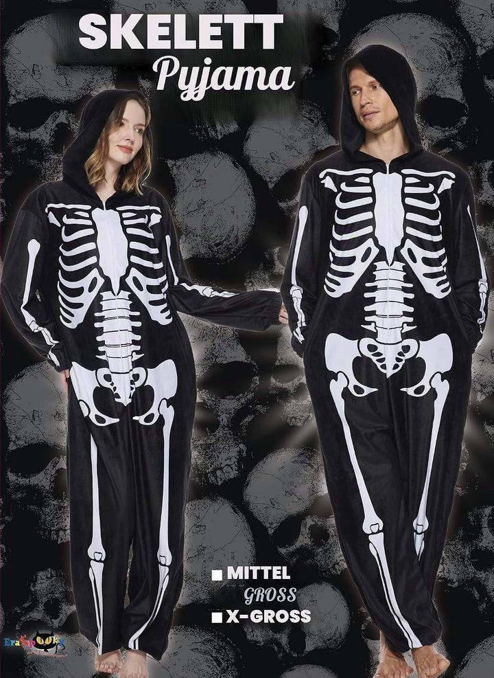 EraSpooky Totenkopf Pyjama Kostüm für Erwachsene für Halloween Party, Cosplay, Karneval, Themenparty