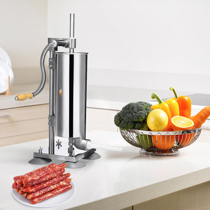 4 l Wurstfüller, aus Edelstahl, Profi-Würstmaschine, manuell, Fleischschieber mit 4 Röhren, ideal fü