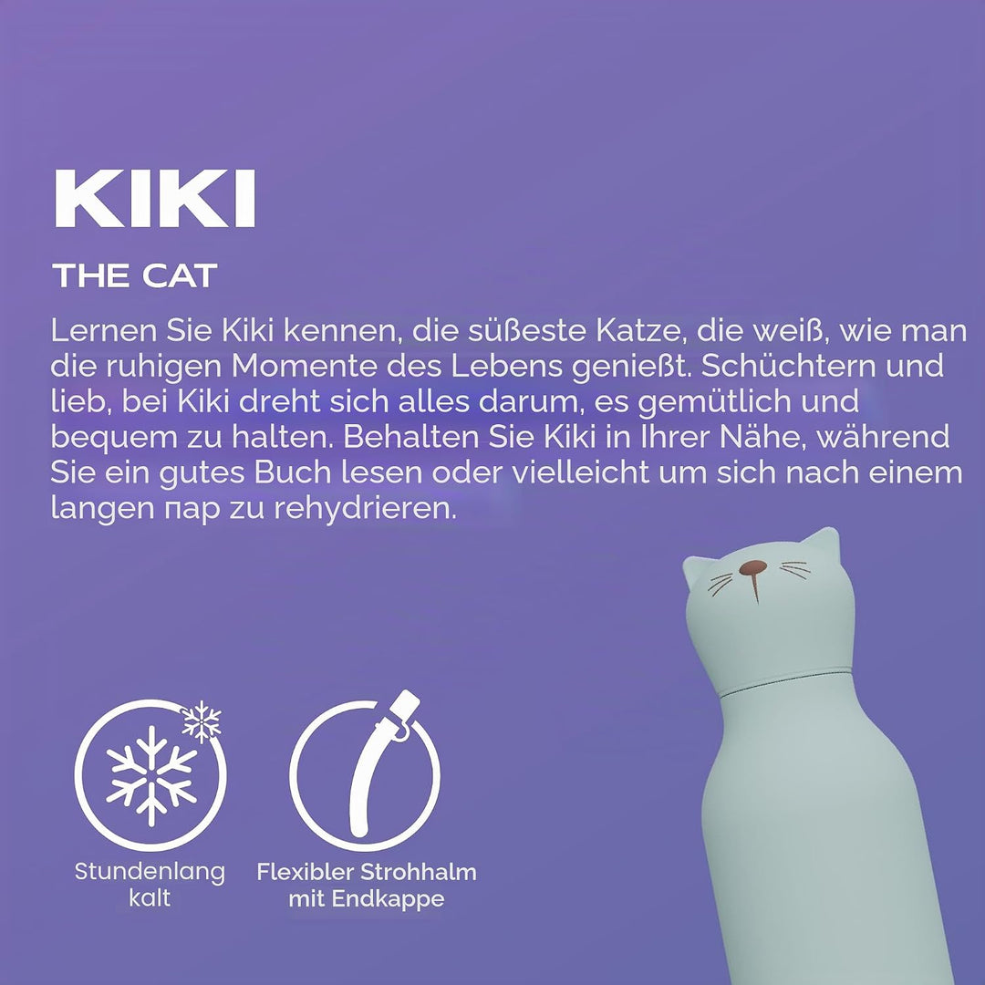 ASOBU Bestie Kindertrinkflasche mit Strohhalm – Isolierte Edelstahlflasche 420ml mit Katzenkopf – Au