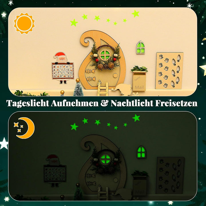 Wichteltür Set Wichtel Zubehör für Weihnachten 63 Stück, mit Zelt, Wichtel Baustelle, 12 Wichtelbrie