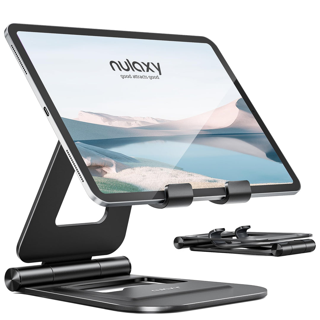 NULAXY Aluminium Doppelter Faltbarer iPad Ständer, Voll Verstellbare Desktop-Tablet-Halter, iPad Zub
