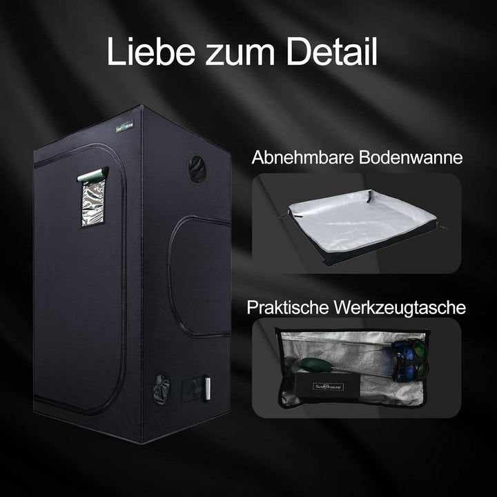 SunStream Hydrokultur-Anzuchtzelt, Growzelt 60 x 60 x 140cm mit Reflektierende Mylar und Wasserfest