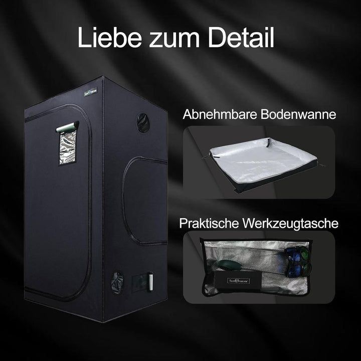 SunStream Growzelt 120x60x150cm Hydrokultur - Zelt mit reflektierendem Mylar, wasserabweisendem Beob
