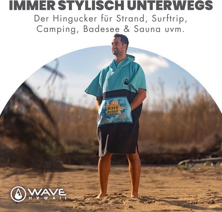 WAVE HAWAII Travel Poncho Pahoa S/M Surfponcho Duschponcho Umkleidehilfe 100% Baumwolle für Damen He