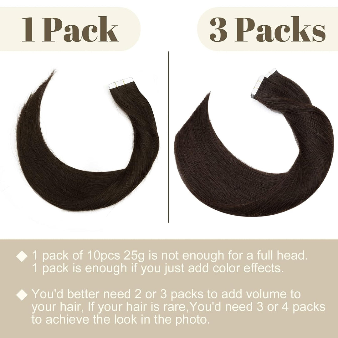 SEGO Tape Extensions Echthaar Haarverlängerung 10 Tressen Klebeband 25g Haarteile 7A Glatt 100% Remy