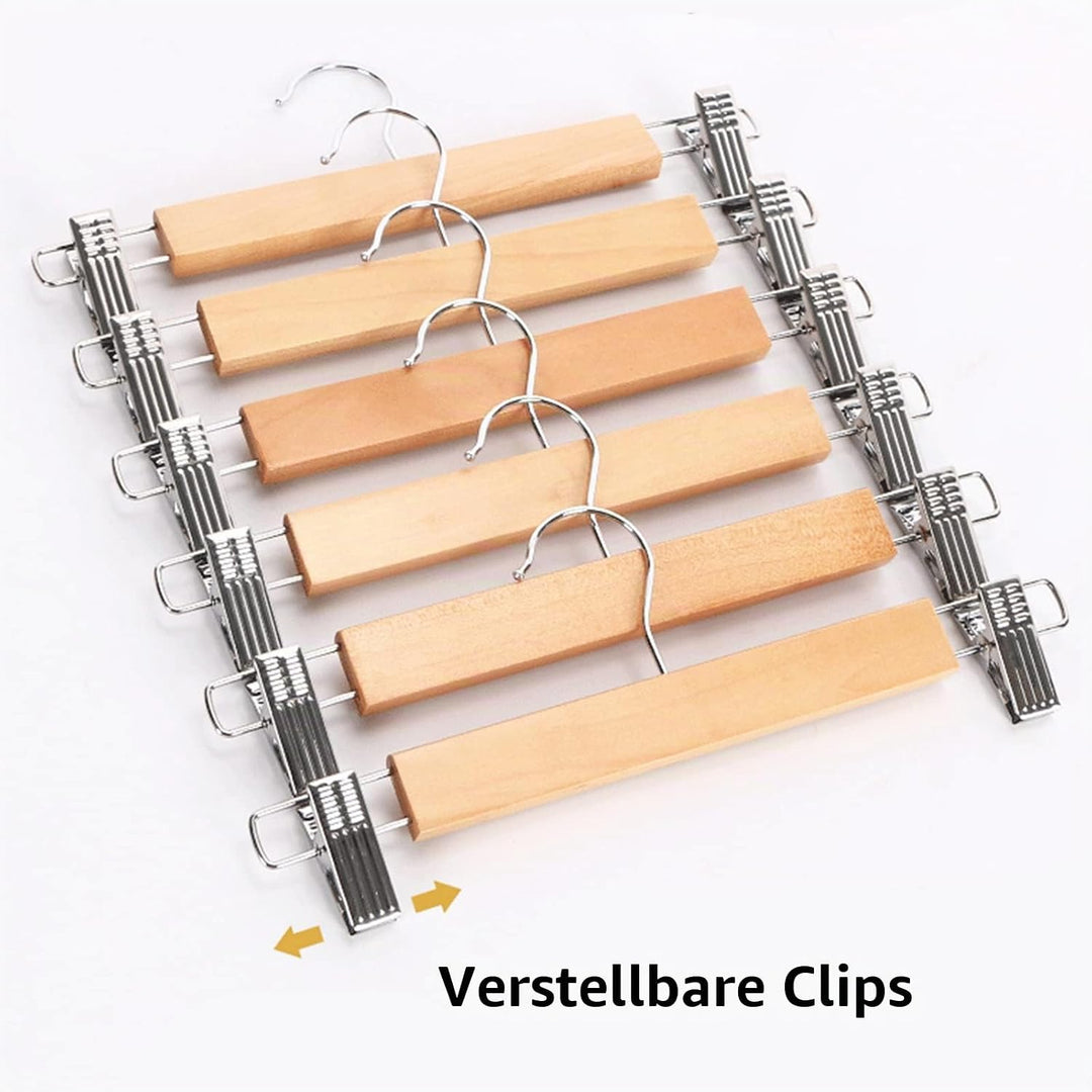 Tosnail 15 Stück Holz Hosenbügel, Kleiderbügel mit rutschfest verstellbaren Clips und Drehbar Haken,