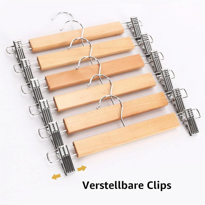 Tosnail 15 Stück Holz Hosenbügel, Kleiderbügel mit rutschfest verstellbaren Clips und Drehbar Haken,