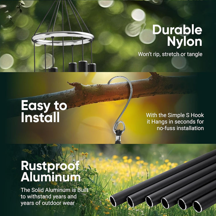 Nature's Melody Windspiel für den Aussenbereich, mit 6 Röhren, mit Pentaton-Skala, 100% rostfreiem A