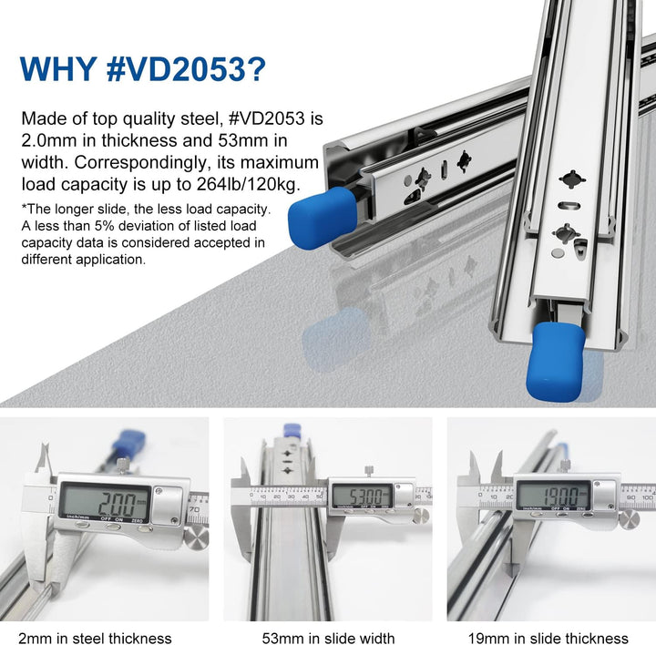 VADANIA VA2053 Schubladenauszüge Schwerlast 800mm, Heavy Duty, Vollauszug-Kugellager, 1 Paar 800mm,