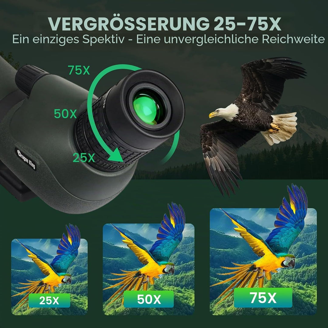 BIBIRE HD-Spektive für das Zielschiessen, 25-75x80-Winkelspektiv mit Stativ und Smartphone-Adapter,
