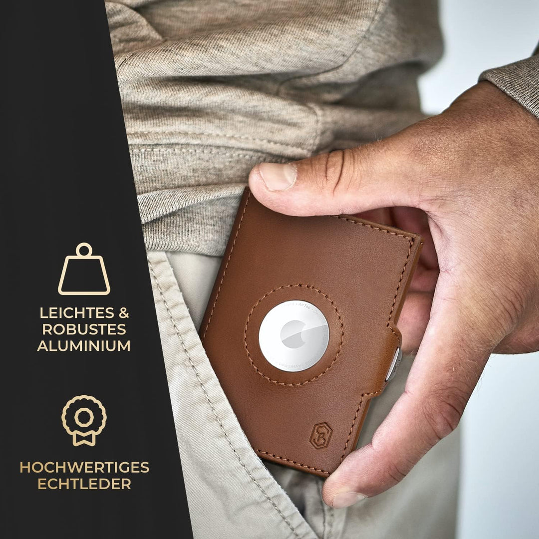 slimpuro Tryo Airtag Wallet, Airtag Geldbörse aus Leder, Geldbörse für Herren Klein mit Münzfach, Kr