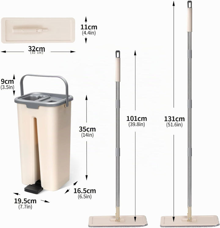 Wischmopp Set mit Eimer, Masthome Kompaktes Wischmopp und Eimer mit Auswringer, mit 3 Mikrofaser Wis
