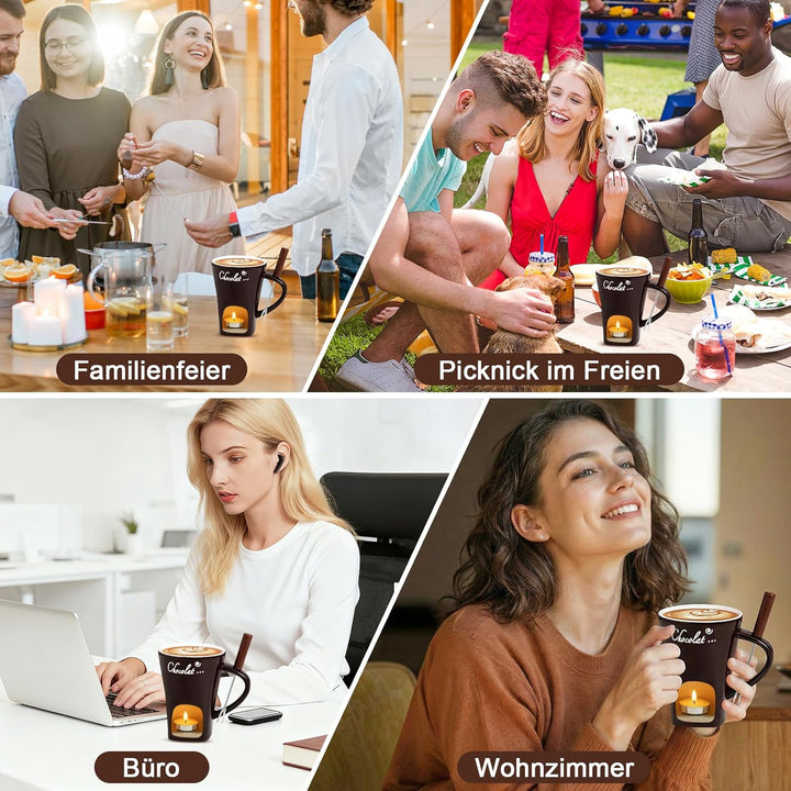 Schokofondue Tasse Schokoladen Fondue Fondueset Becher Set Keramik Schokoladenfondue mit Gabel Schok