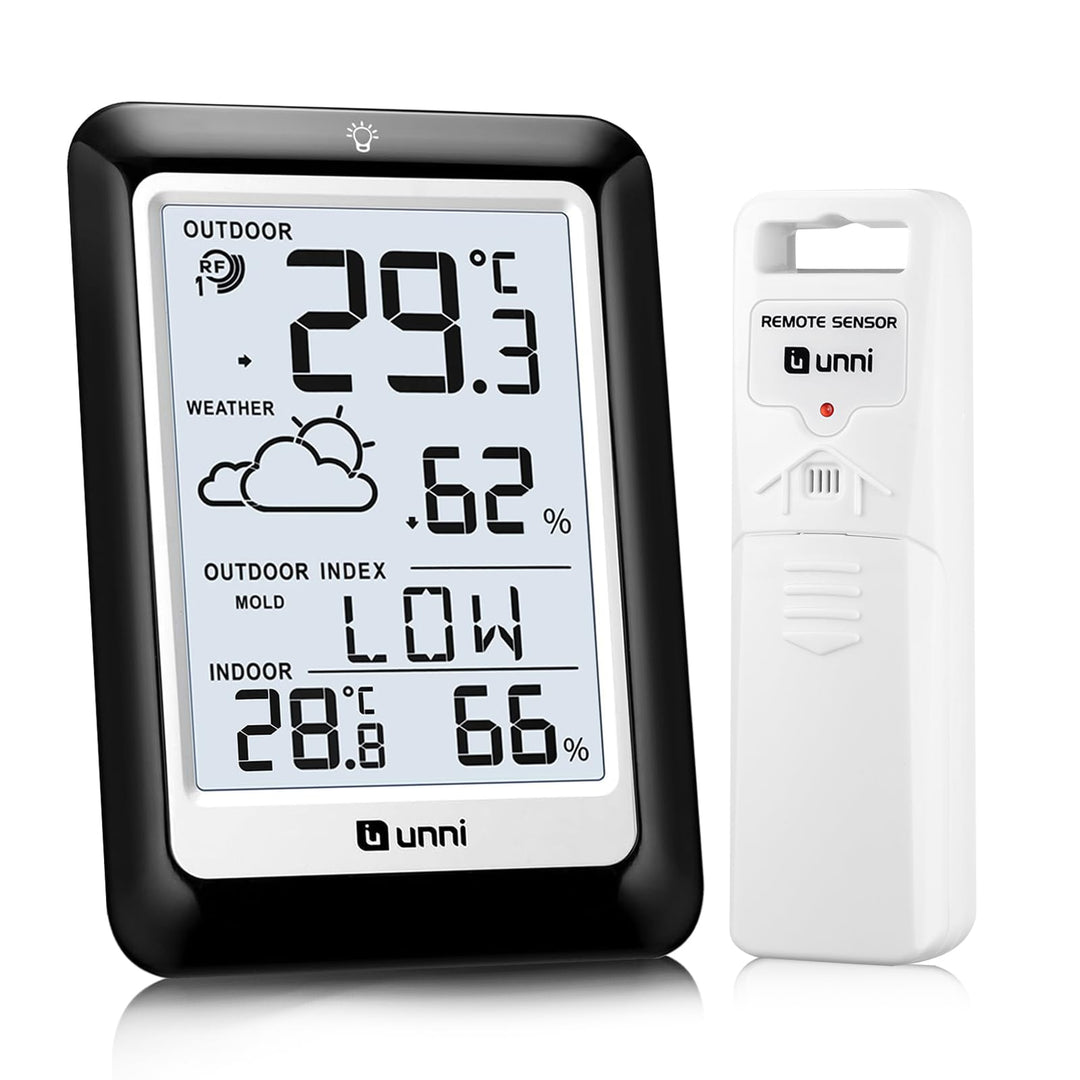 Funk Wetterstation mit Aussensensor Batteriebetrieb, Wettervorhersage Funkwetterstation 100M/330FT,