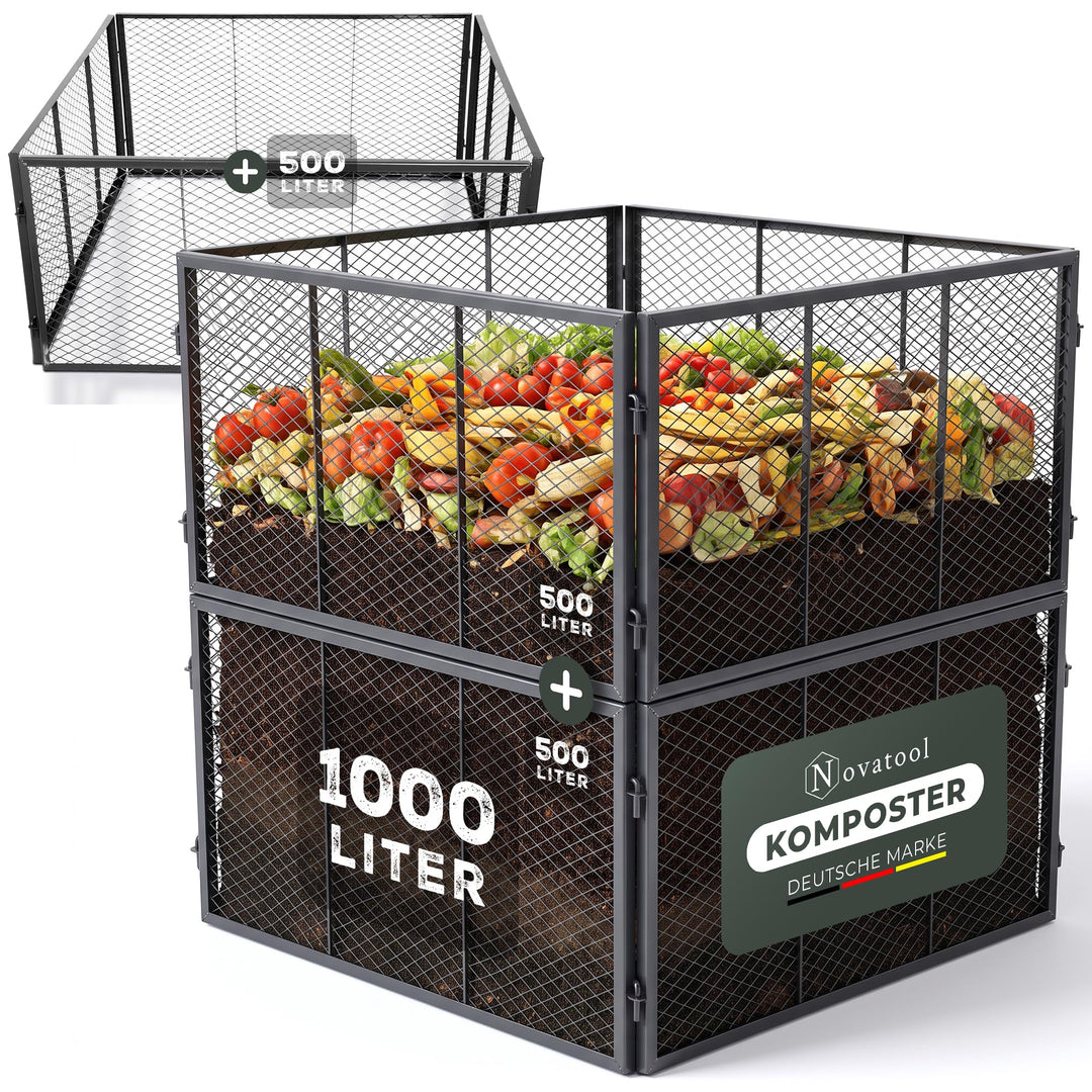 Novatool 2X Garten-Komposter Metall 500L+1000L, mit erweiterbarem Stecksytem, pulverbeschichteter Me