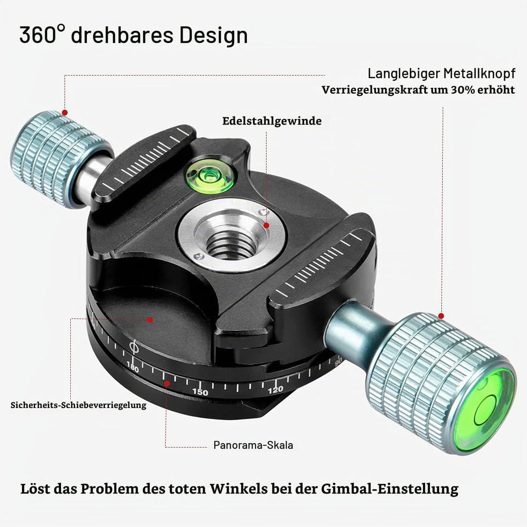 Koolehaoda Panorama Stativkopf 360° Rotation Panorama Basis kompatibel mit Arca Swiss für Stativ, Ei