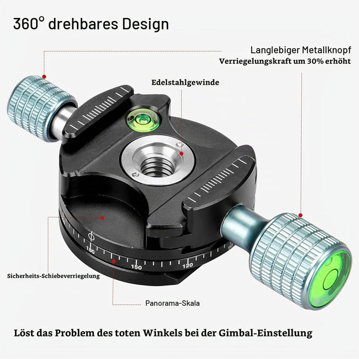 Koolehaoda Panorama Stativkopf 360° Rotation Panorama Basis kompatibel mit Arca Swiss für Stativ, Ei