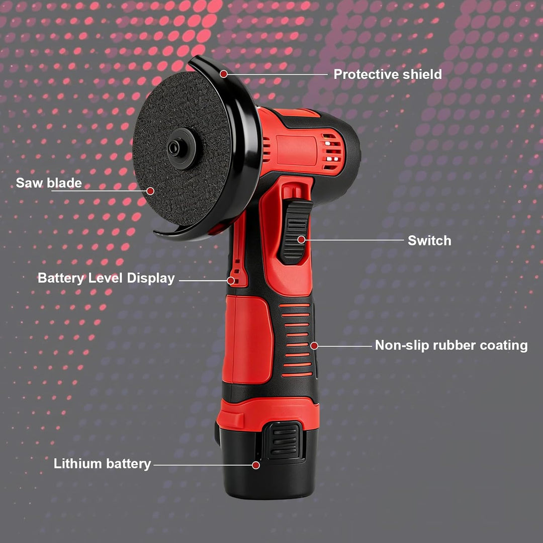 Akku Winkelschleifer,12V Mini Winkelschleifer mit 2x1200mAh Akkus 18000 PRM,Winkelschleifer mit 6 Tr