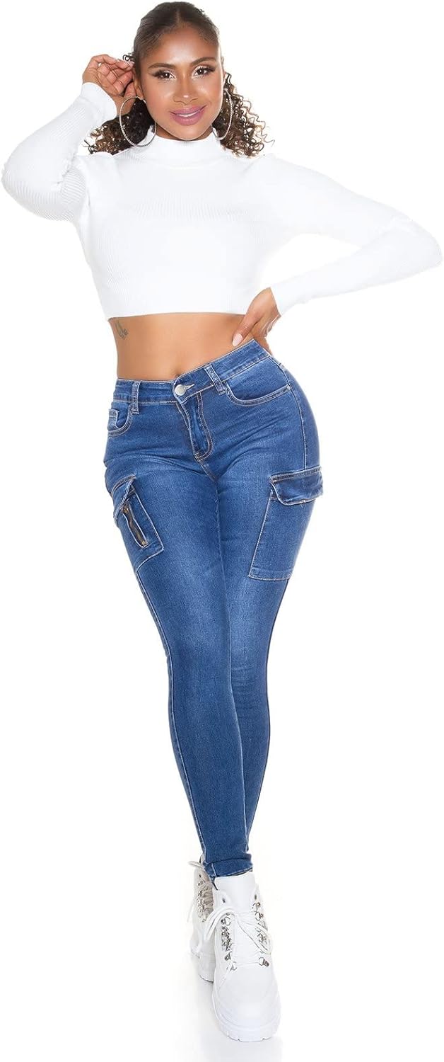 Koucla Casual Cargo Skinny Jeans 34 Blau, 34 Blau