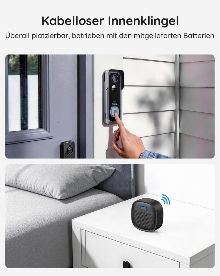 BOIFUN 2K 5MP WLAN Video Türklingel mit Kamera,Alexa-kompatibel, Nachtsicht, PIR Bewegungserkennung,