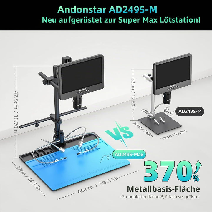 Andonstar AD249S-Max Digitales Mikroskop mit 3 Linsen, mit Max-Ständer