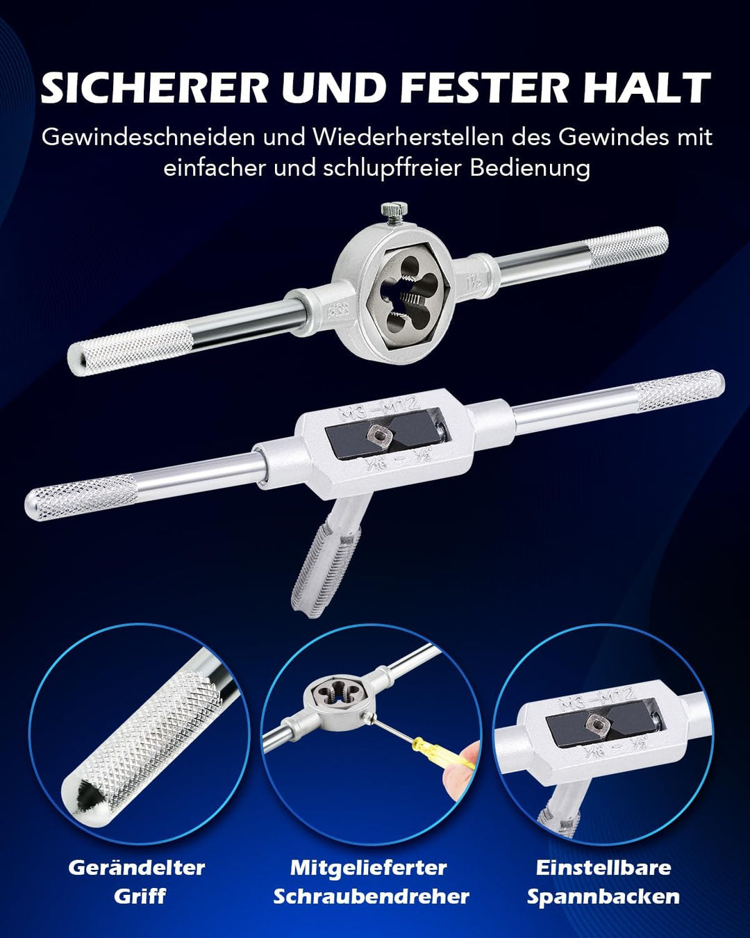 Orion Motor Tech Gewindeschneider Set 40 tlg. Gewindeschneid Satz Metrisch M3-M12 Gewindebohrer Satz