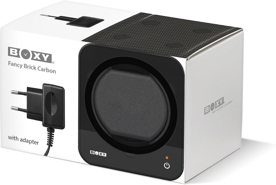 STARTERSET: Boxy Uhrenbeweger Fancy Brick Carbon - von Beco-Technic- (mit Stromadapter) …