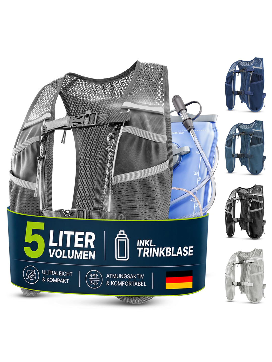 SASMO® Laufweste Damen & Herren 5L / 2L | Running Vest - Ultraleicht & atmungsaktiv| Laufrucksack Da